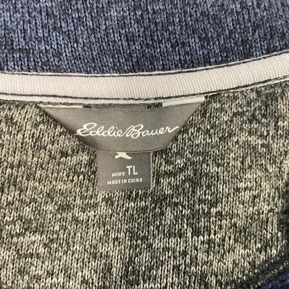 Eddie Bauer Men's Large Full-Zip Sweater Jacket Blue & Gray With Pockets GUC